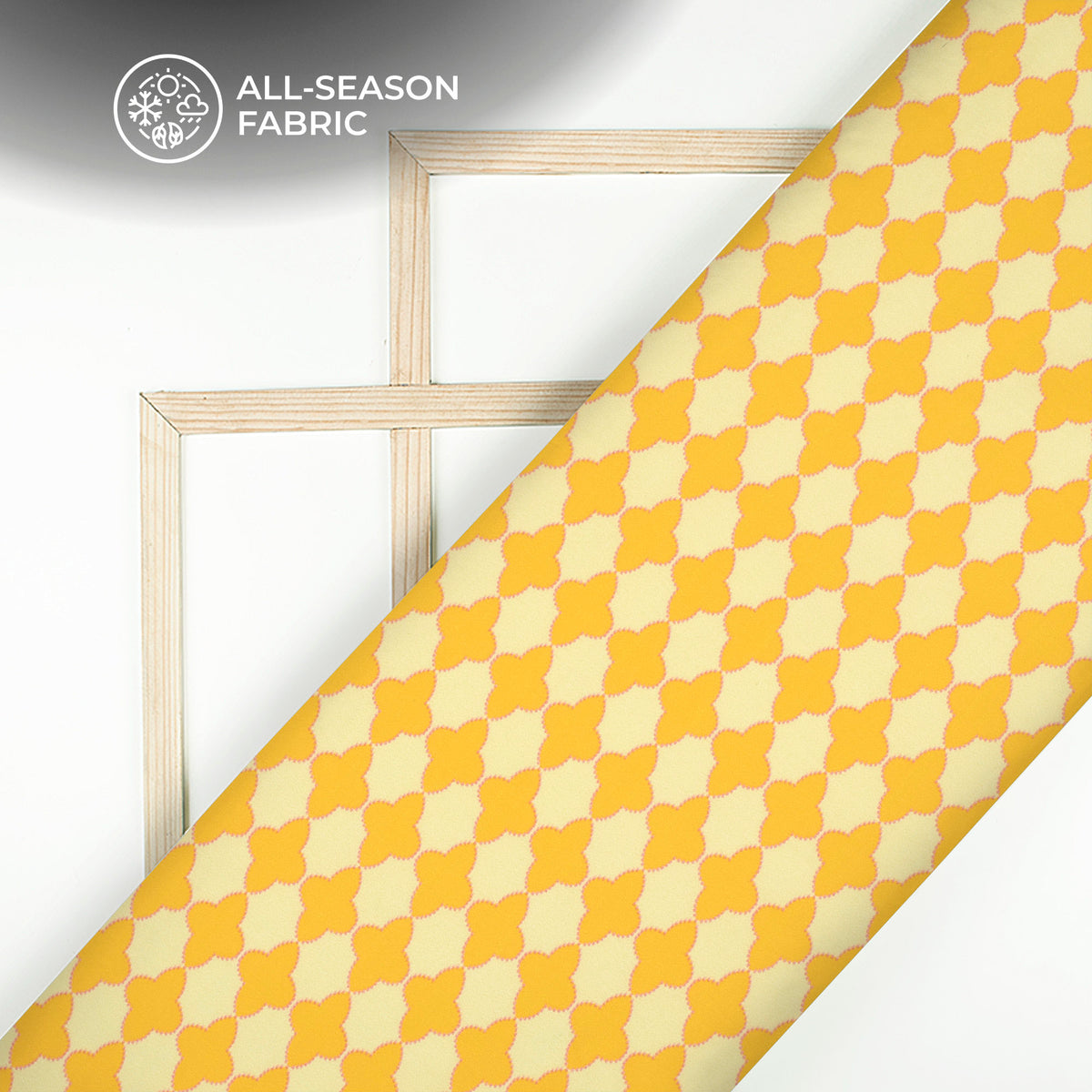 Golden Yellow Floral Digital Print Poplin Fabric (Width 58 Inches)