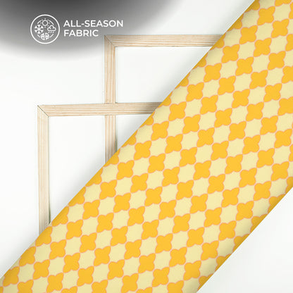 Golden Yellow Floral Digital Print Poplin Fabric (Width 58 Inches)