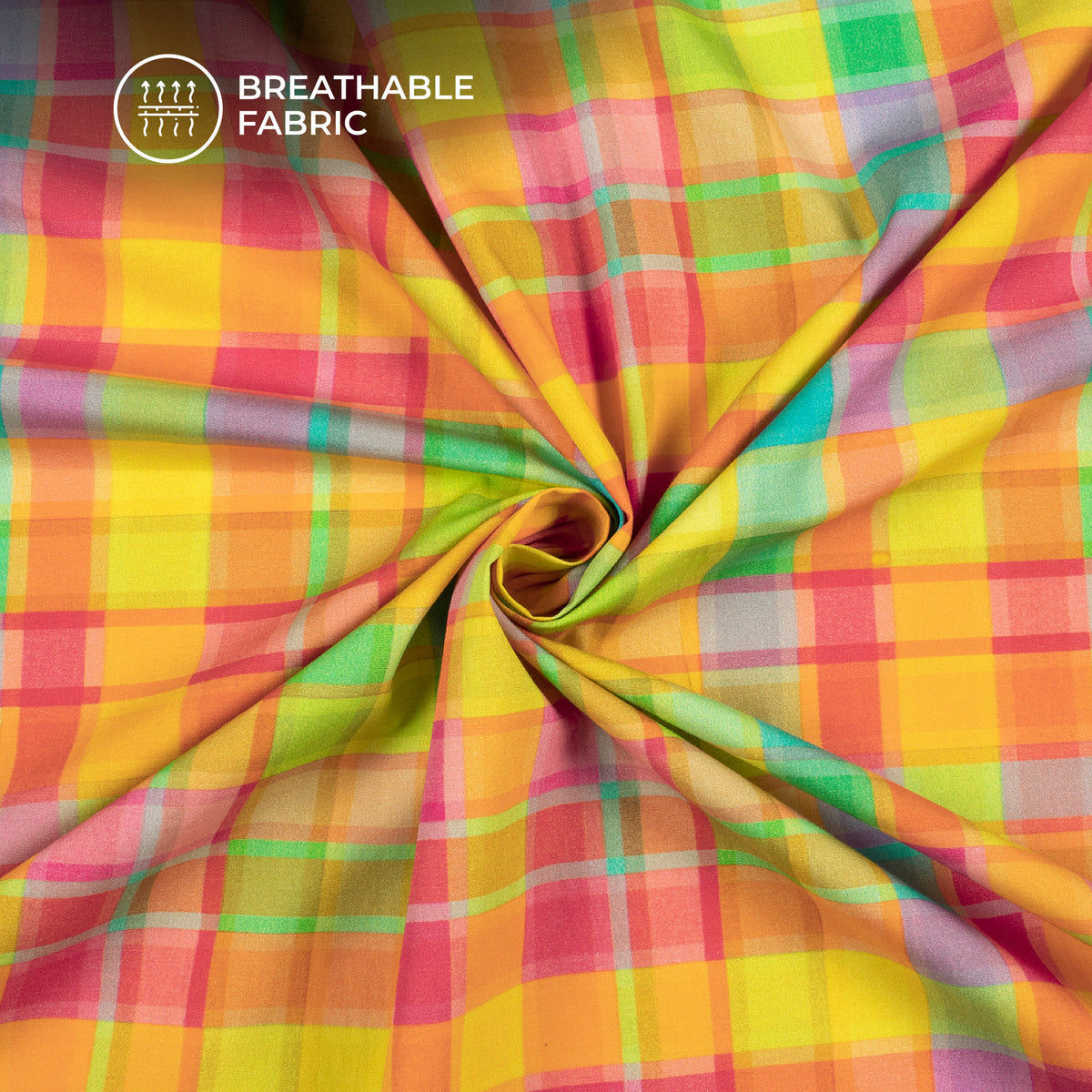 Multi-Color Checks Digital Print Poplin Fabric (Width 58 Inches)