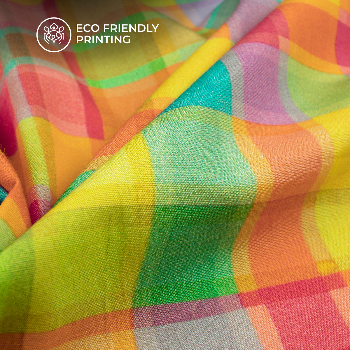 Multi-Color Checks Digital Print Poplin Fabric (Width 58 Inches)