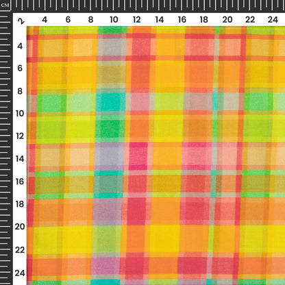 Multi-Color Checks Digital Print Poplin Fabric (Width 58 Inches)