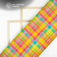 Multi-Color Checks Digital Print Poplin Fabric (Width 58 Inches)