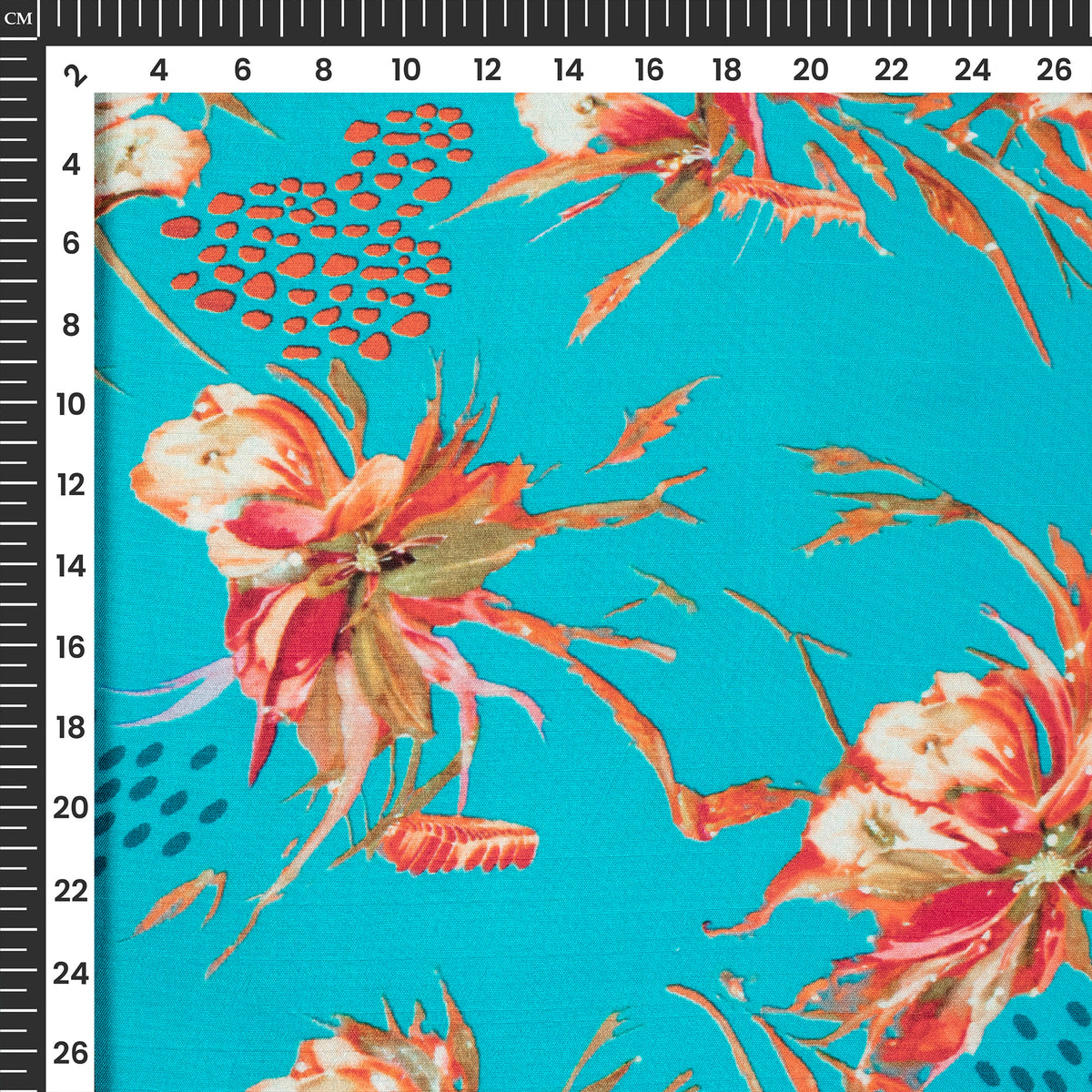 Sky Blue Floral Digital Print Bemberg Raw Silk Fabric