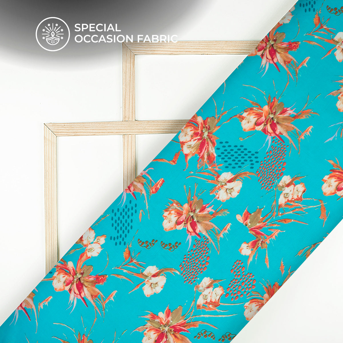 Sky Blue Floral Digital Print Bemberg Raw Silk Fabric
