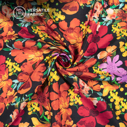Multi-Color Floral Digital Print Bemberg Raw Silk Fabric