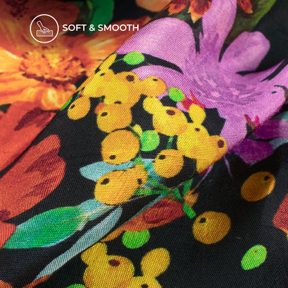 Multi-Color Floral Digital Print Bemberg Raw Silk Fabric