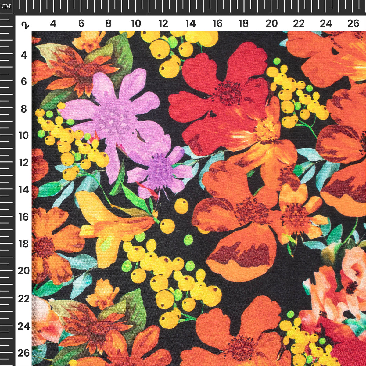 Multi-Color Floral Digital Print Bemberg Raw Silk Fabric
