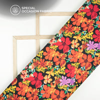 Multi-Color Floral Digital Print Bemberg Raw Silk Fabric