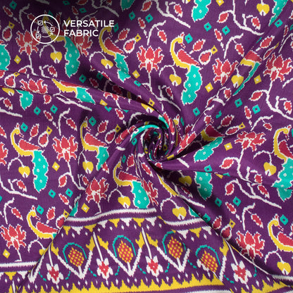 Indigo Purple Patola Digital Print Bemberg Raw Silk Fabric