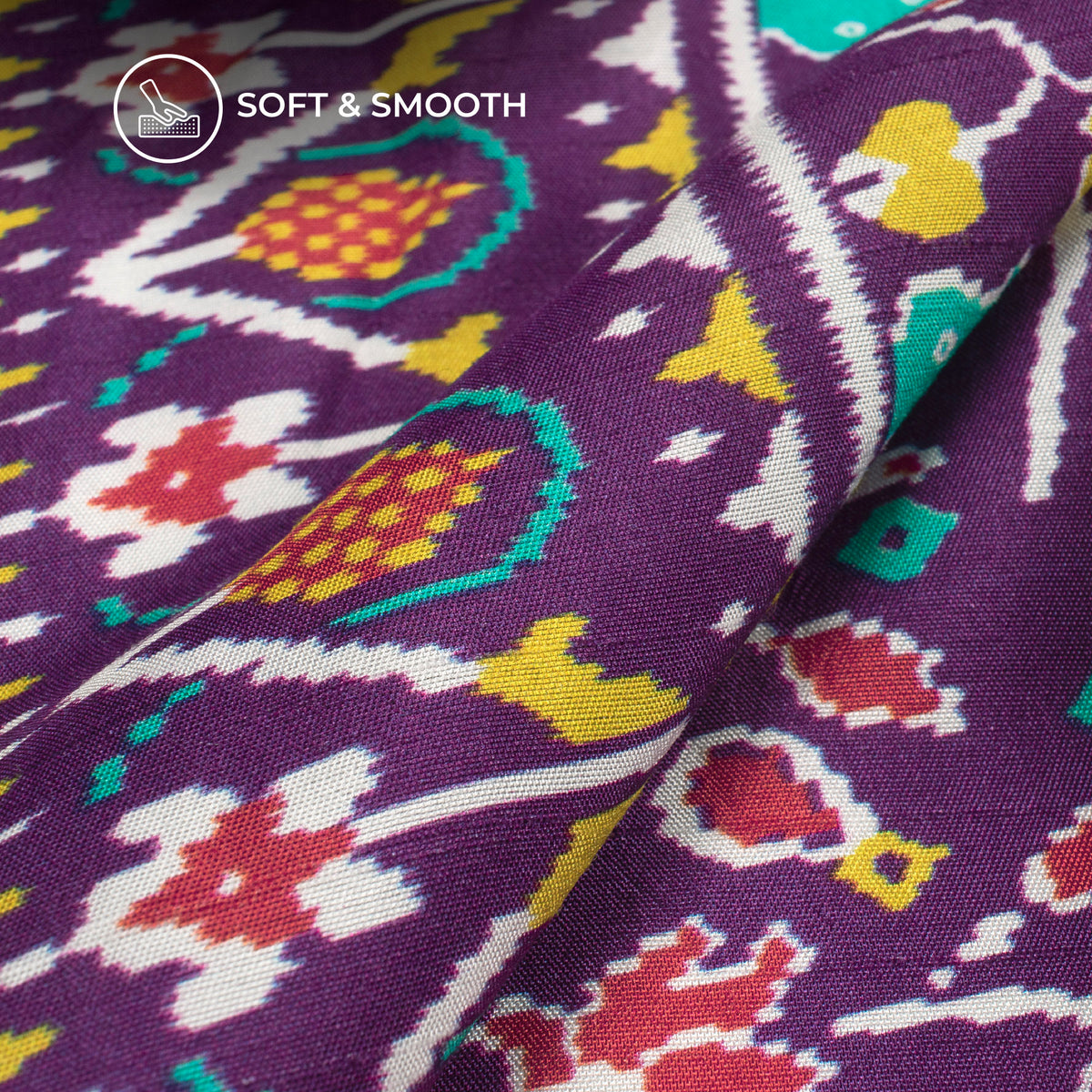 Indigo Purple Patola Digital Print Bemberg Raw Silk Fabric