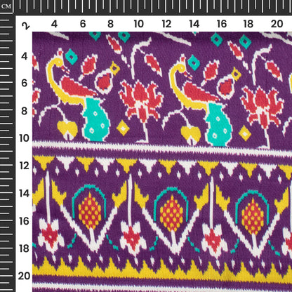 Indigo Purple Patola Digital Print Bemberg Raw Silk Fabric