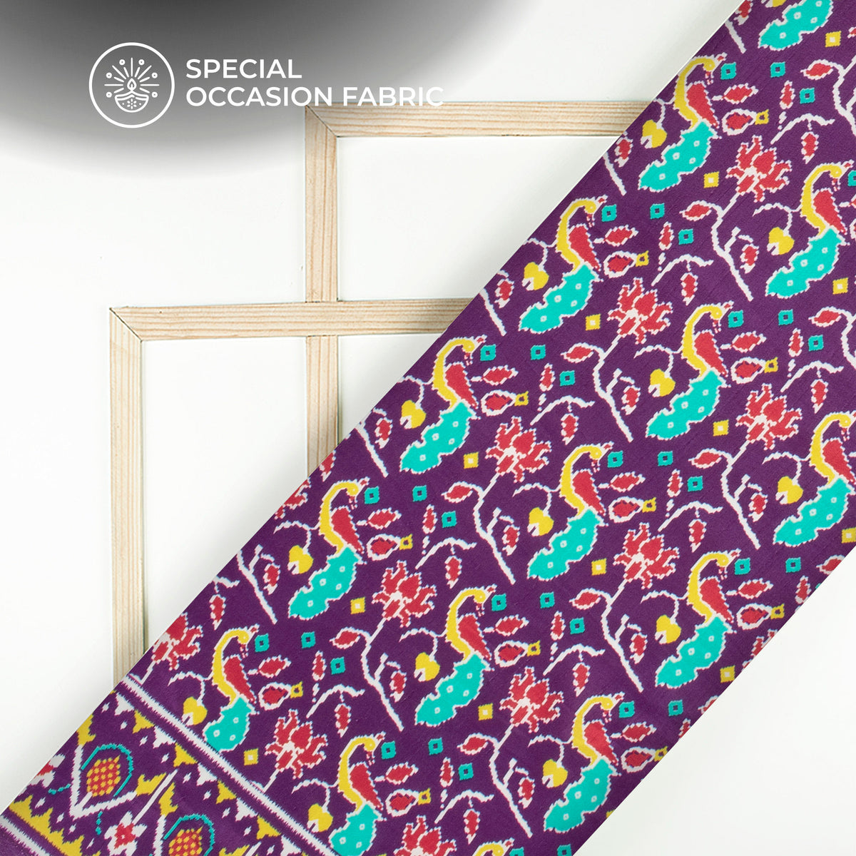 Indigo Purple Patola Digital Print Bemberg Raw Silk Fabric