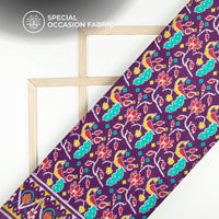 Indigo Purple Patola Digital Print Bemberg Raw Silk Fabric