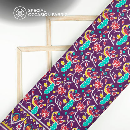 Indigo Purple Patola Digital Print Bemberg Raw Silk Fabric