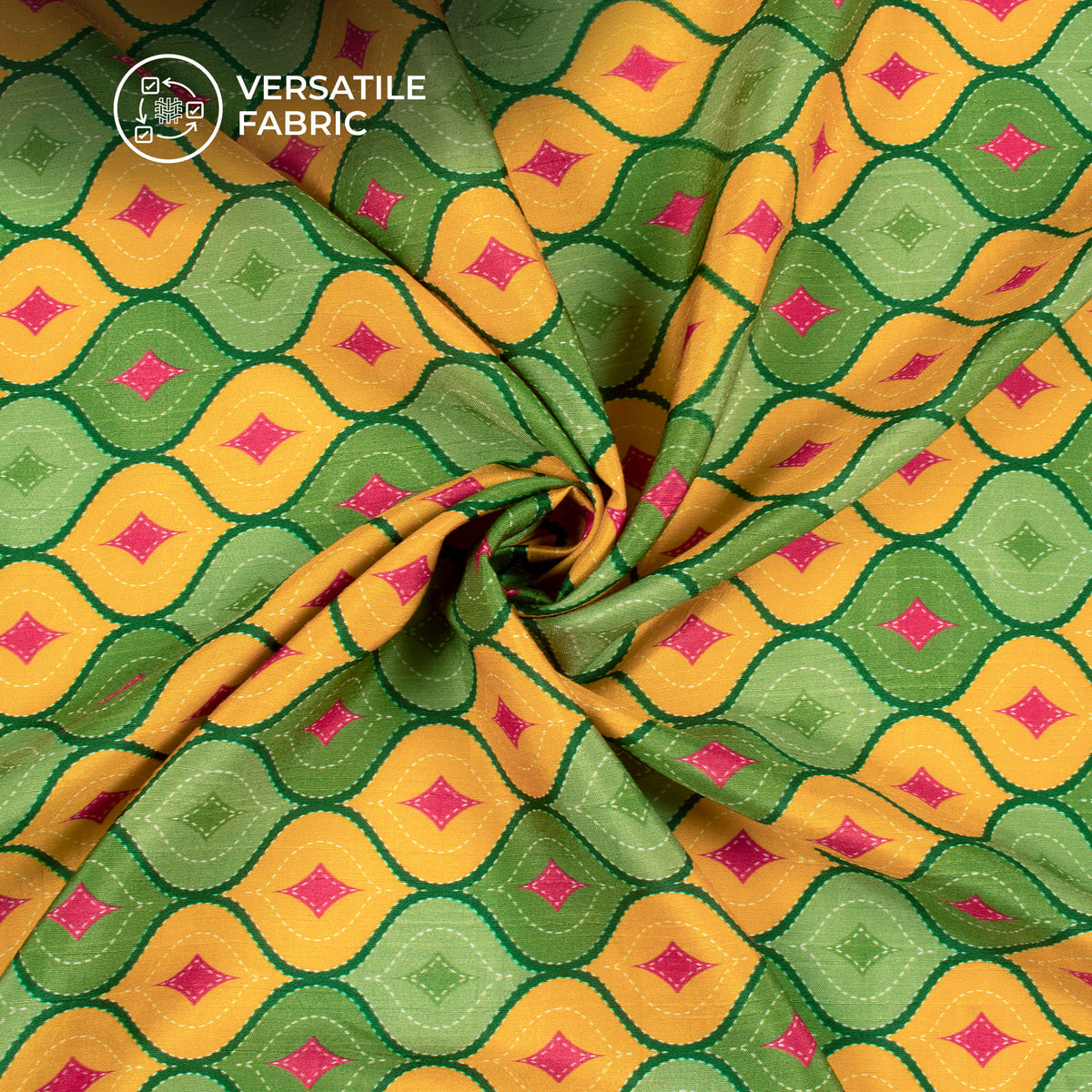 Gold Yellow Trellis Digital Print Bemberg Raw Silk Fabric