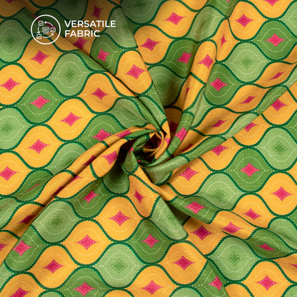 Gold Yellow Trellis Digital Print Bemberg Raw Silk Fabric
