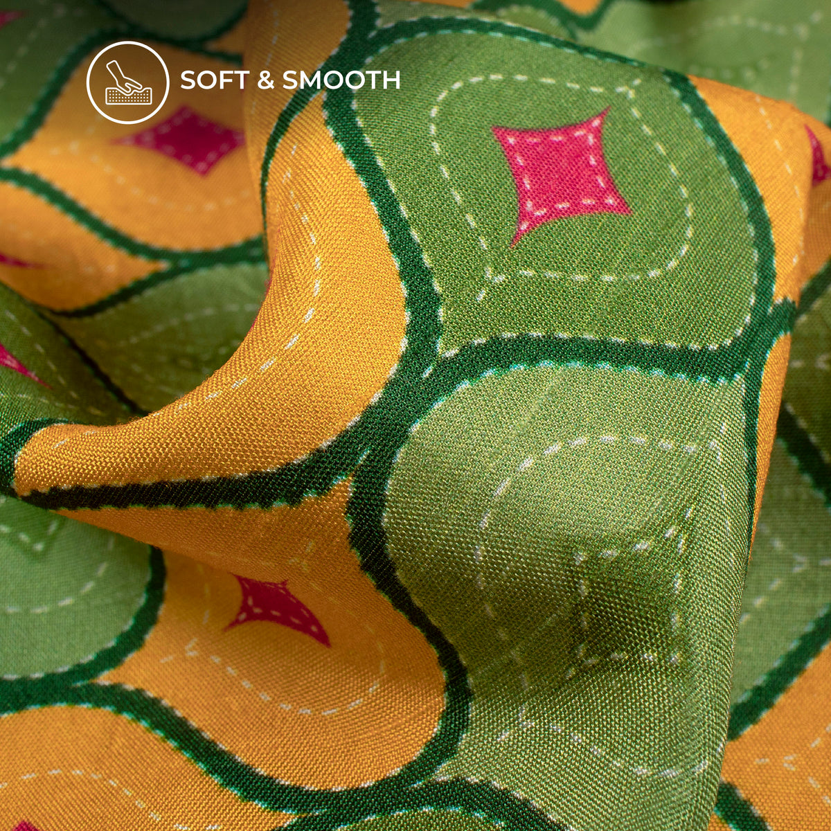 Gold Yellow Trellis Digital Print Bemberg Raw Silk Fabric
