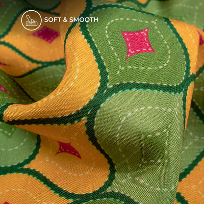 Gold Yellow Trellis Digital Print Bemberg Raw Silk Fabric