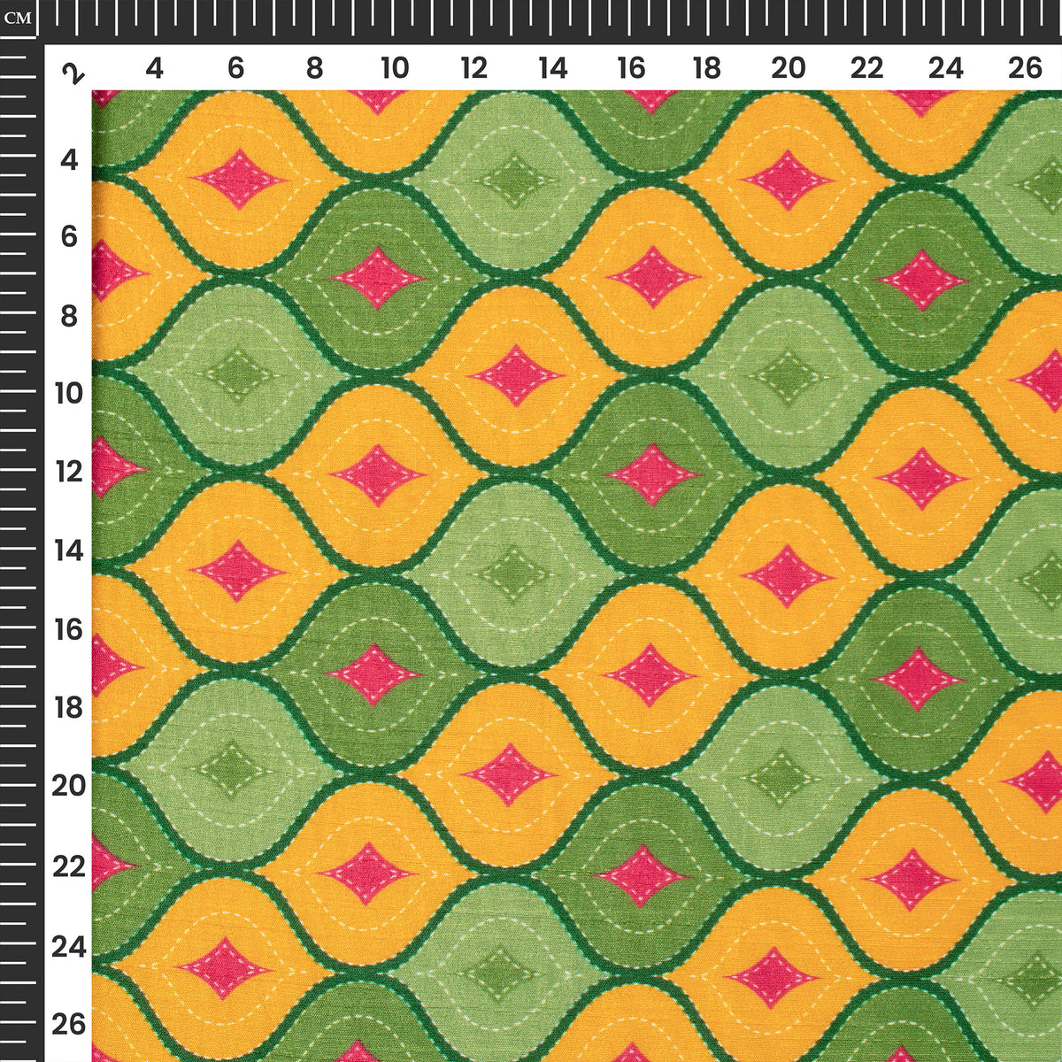 Gold Yellow Trellis Digital Print Bemberg Raw Silk Fabric