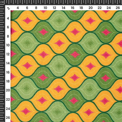 Gold Yellow Trellis Digital Print Bemberg Raw Silk Fabric