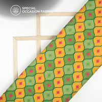 Gold Yellow Trellis Digital Print Bemberg Raw Silk Fabric