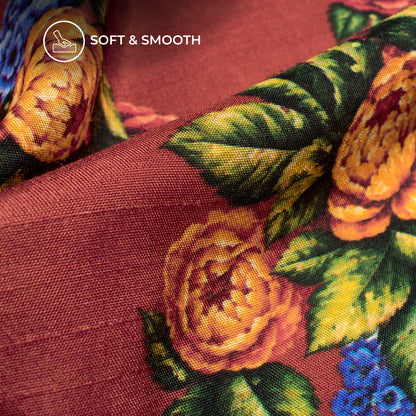 Jam Red Floral Digital Print Bemberg Raw Silk Fabric