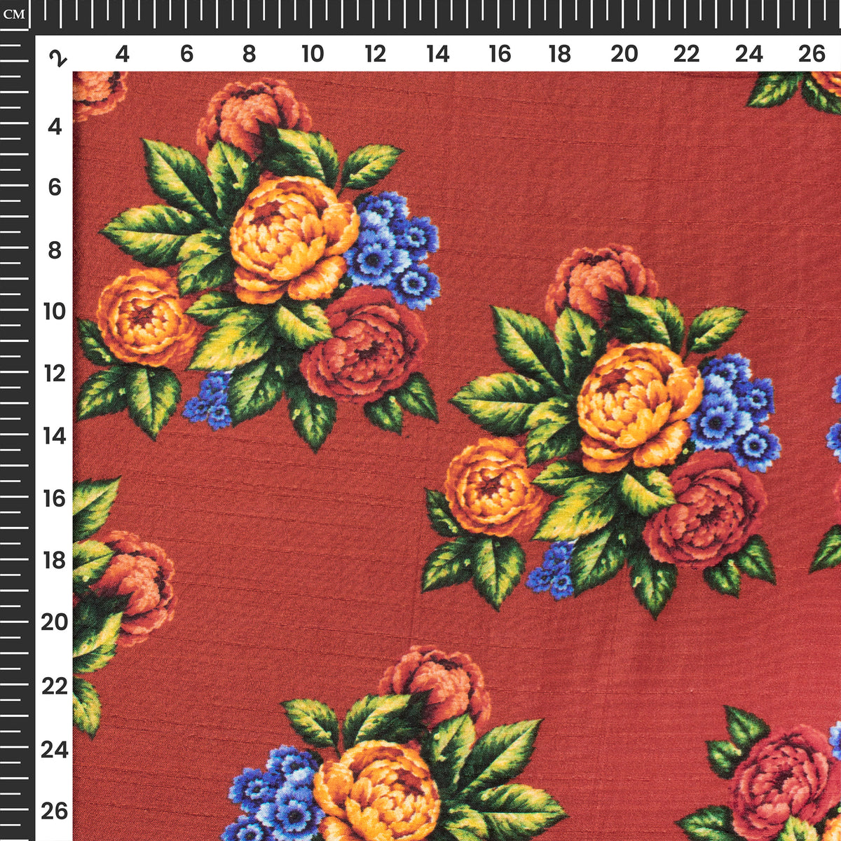 Jam Red Floral Digital Print Bemberg Raw Silk Fabric