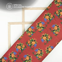 Jam Red Floral Digital Print Bemberg Raw Silk Fabric