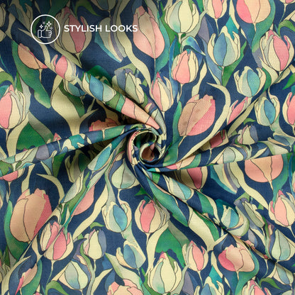 Watermelon Pink Floral Digital Print Elegant Blend Pashmina Fabric