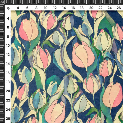 Watermelon Pink Floral Digital Print Elegant Blend Pashmina Fabric
