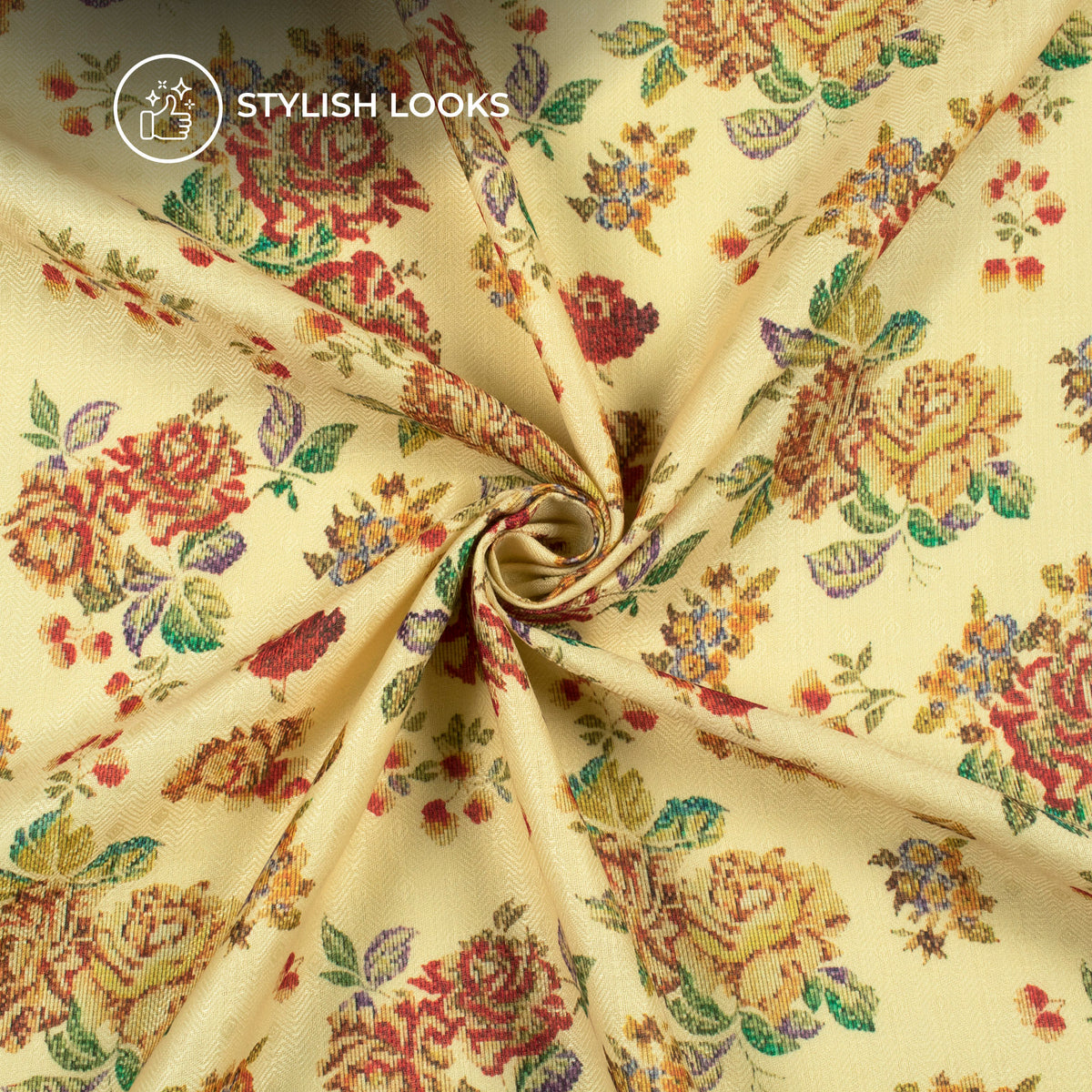 Cherry Red Floral Digital Print Elegant Blend Pashmina Fabric