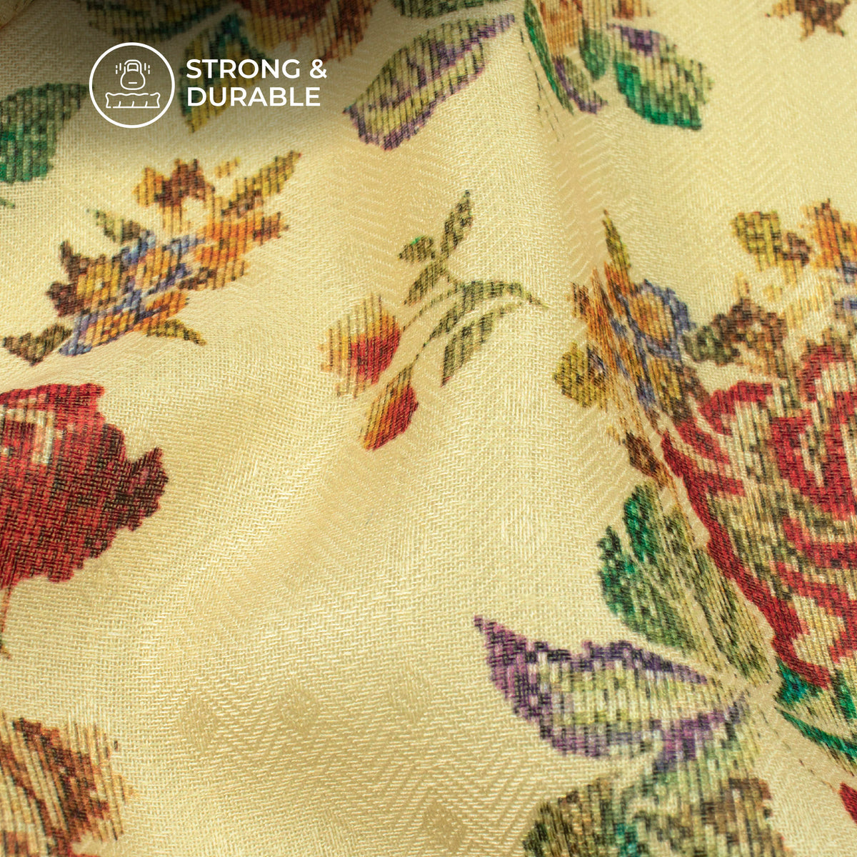 Cherry Red Floral Digital Print Elegant Blend Pashmina Fabric