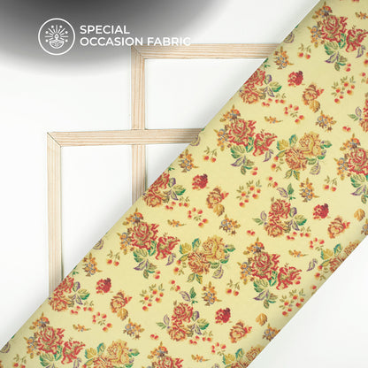 Cherry Red Floral Digital Print Elegant Blend Pashmina Fabric