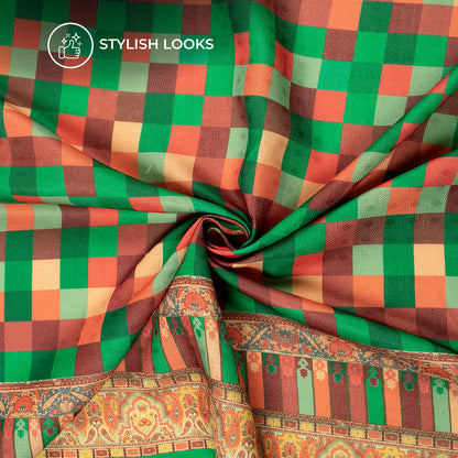 Multi-Color Checks Digital Print Elegant Blend Pashmina Fabric