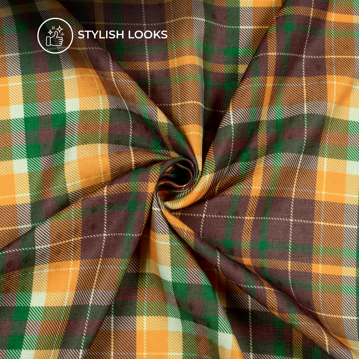 Merigold Orange Checks Digital Print Elegant Blend Pashmina Fabric