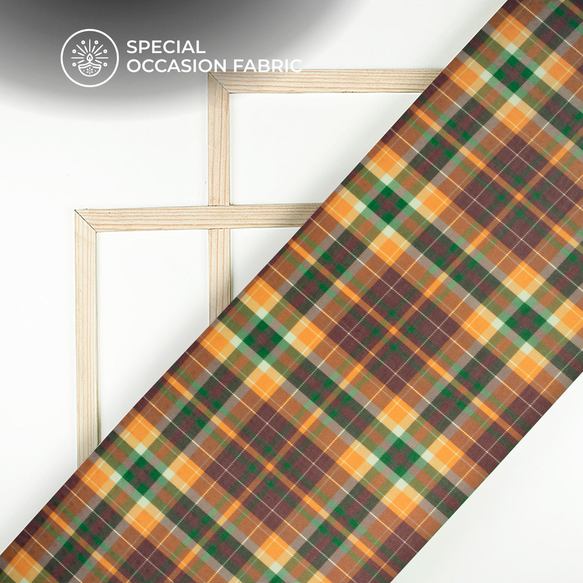 Merigold Orange Checks Digital Print Elegant Blend Pashmina Fabric