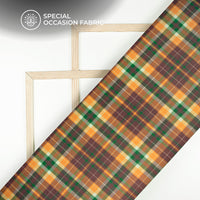 Merigold Orange Checks Digital Print Elegant Blend Pashmina Fabric