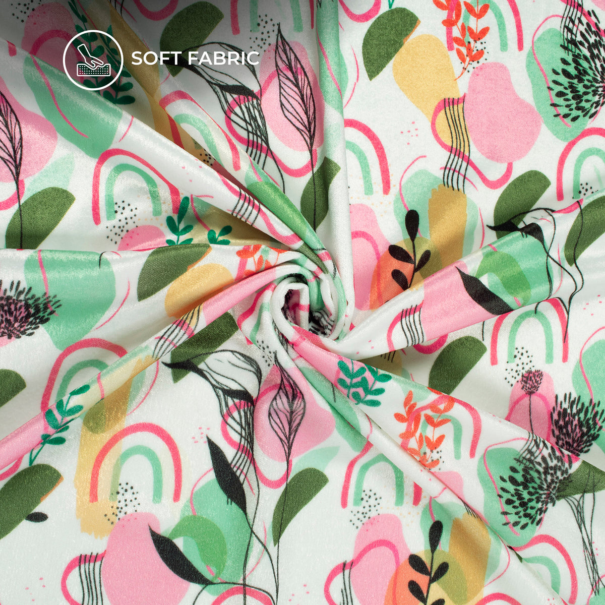 Rose Pink And White Abstract Floral Digital Print Premium Velvet Fabric