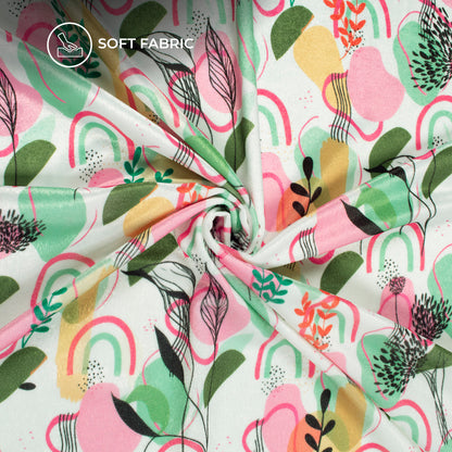 Rose Pink And White Abstract Floral Digital Print Premium Velvet Fabric