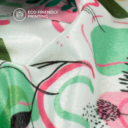 Rose Pink And White Abstract Floral Digital Print Premium Velvet Fabric
