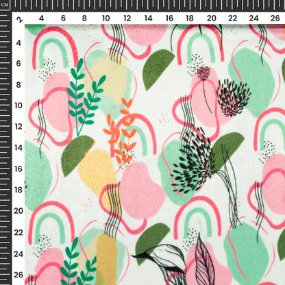 Rose Pink And White Abstract Floral Digital Print Premium Velvet Fabric