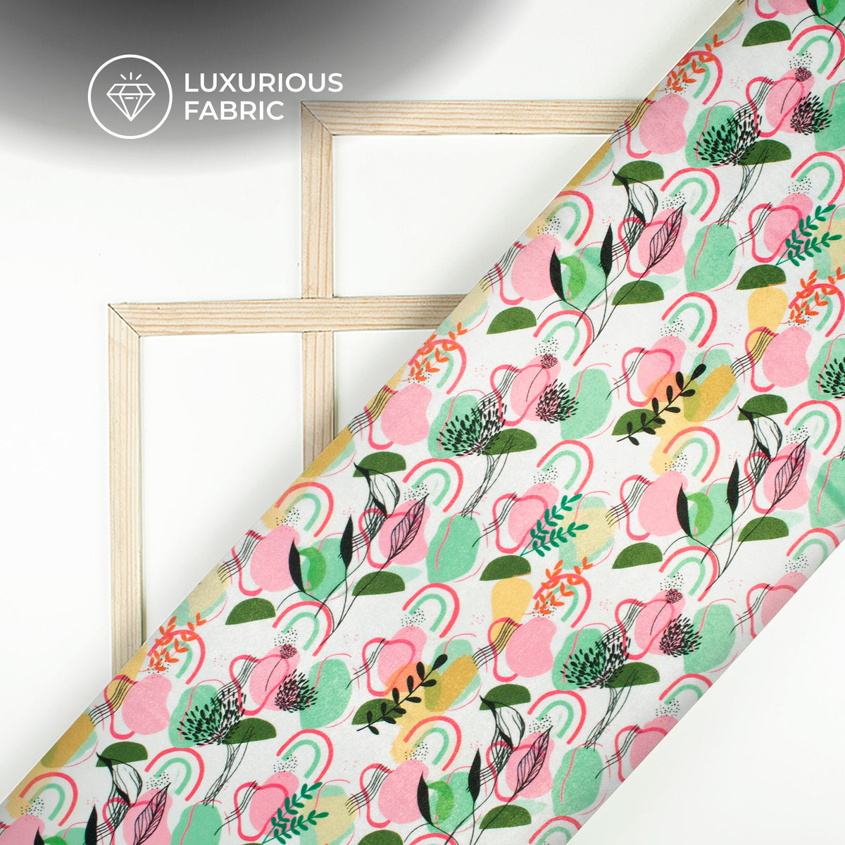 Rose Pink And White Abstract Floral Digital Print Premium Velvet Fabric