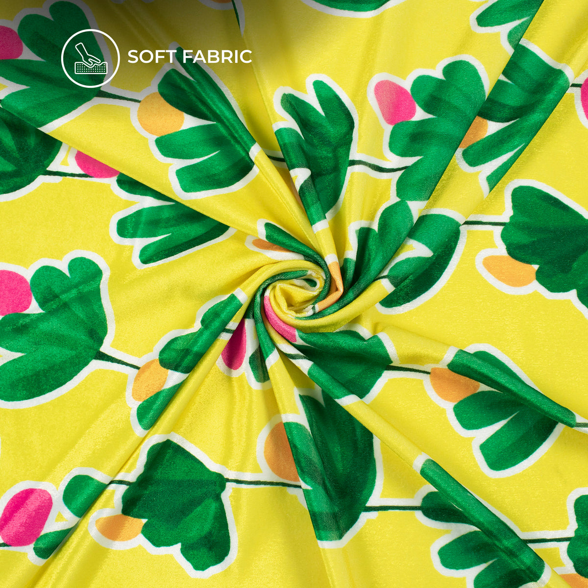 Dark Green And Lemon Yellow Leaf Digital Print Premium Velvet Fabric