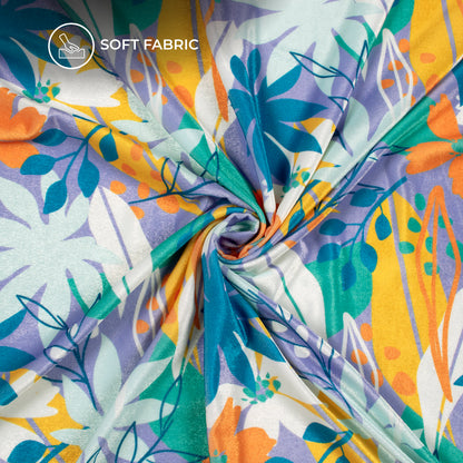 Lilac Purple And Astronaut Blue Floral Digital Print Premium Velvet Fabric
