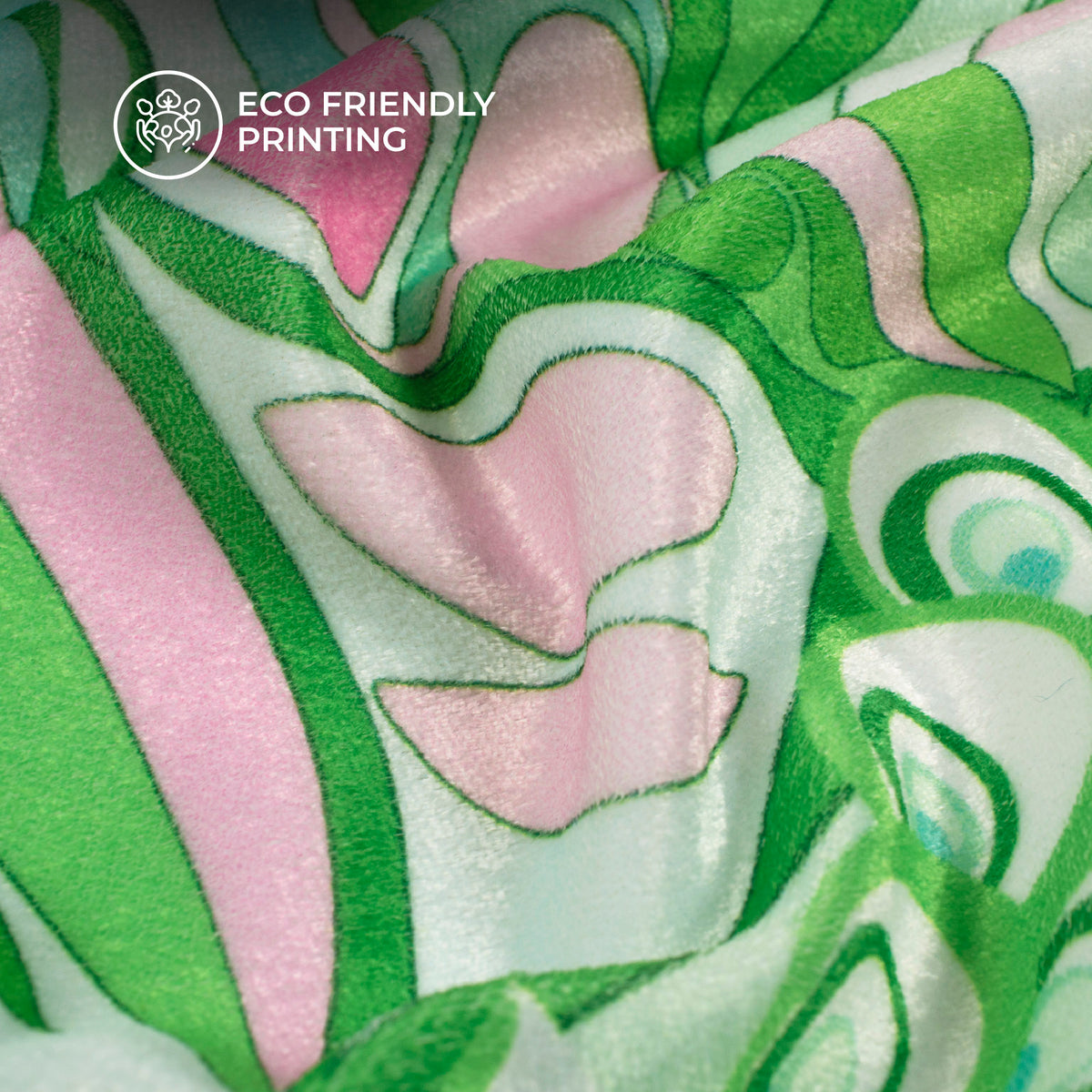 Fern Green And Pink Floral Digital Print Premium Velvet Fabric