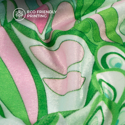 Fern Green And Pink Floral Digital Print Premium Velvet Fabric