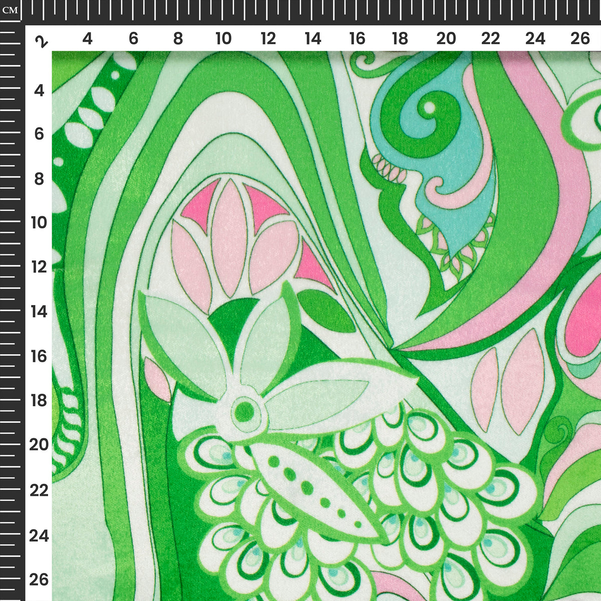 Fern Green And Pink Floral Digital Print Premium Velvet Fabric