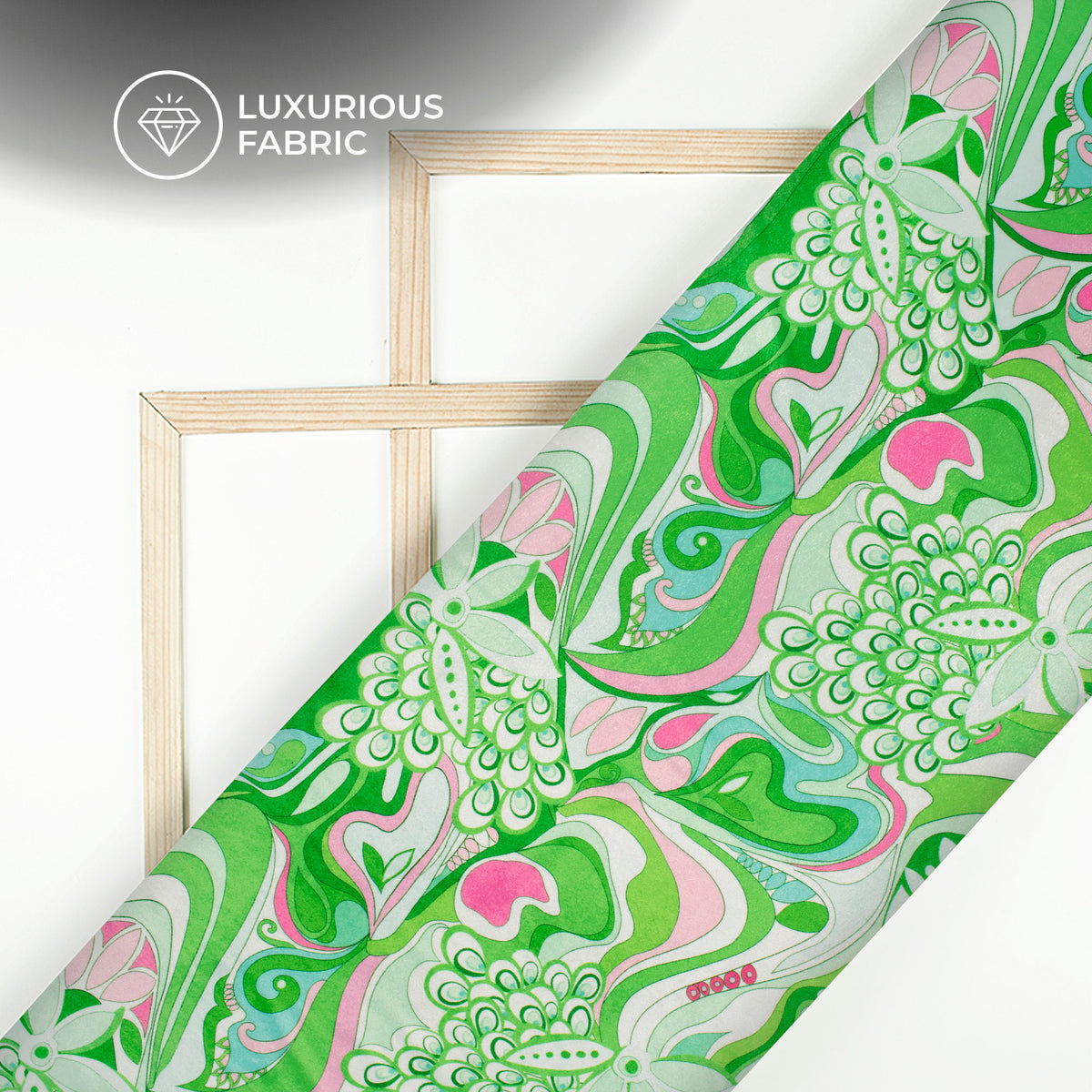 Fern Green And Pink Floral Digital Print Premium Velvet Fabric