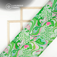 Fern Green And Pink Floral Digital Print Premium Velvet Fabric