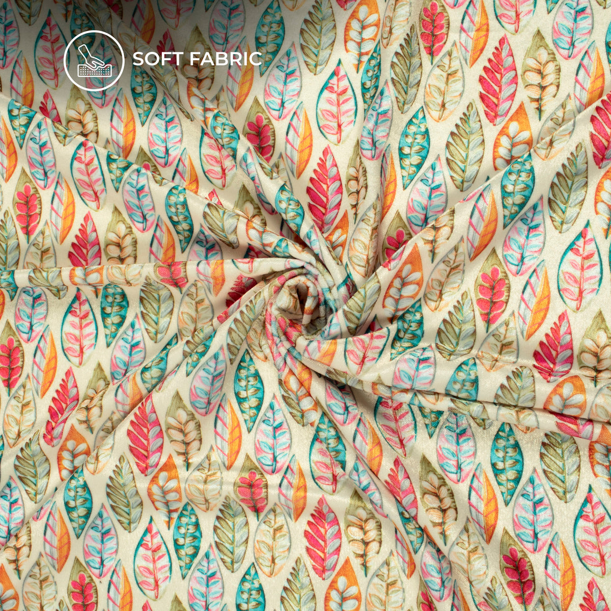 Multi-Color Leaf Digital Print Premium Velvet Fabric